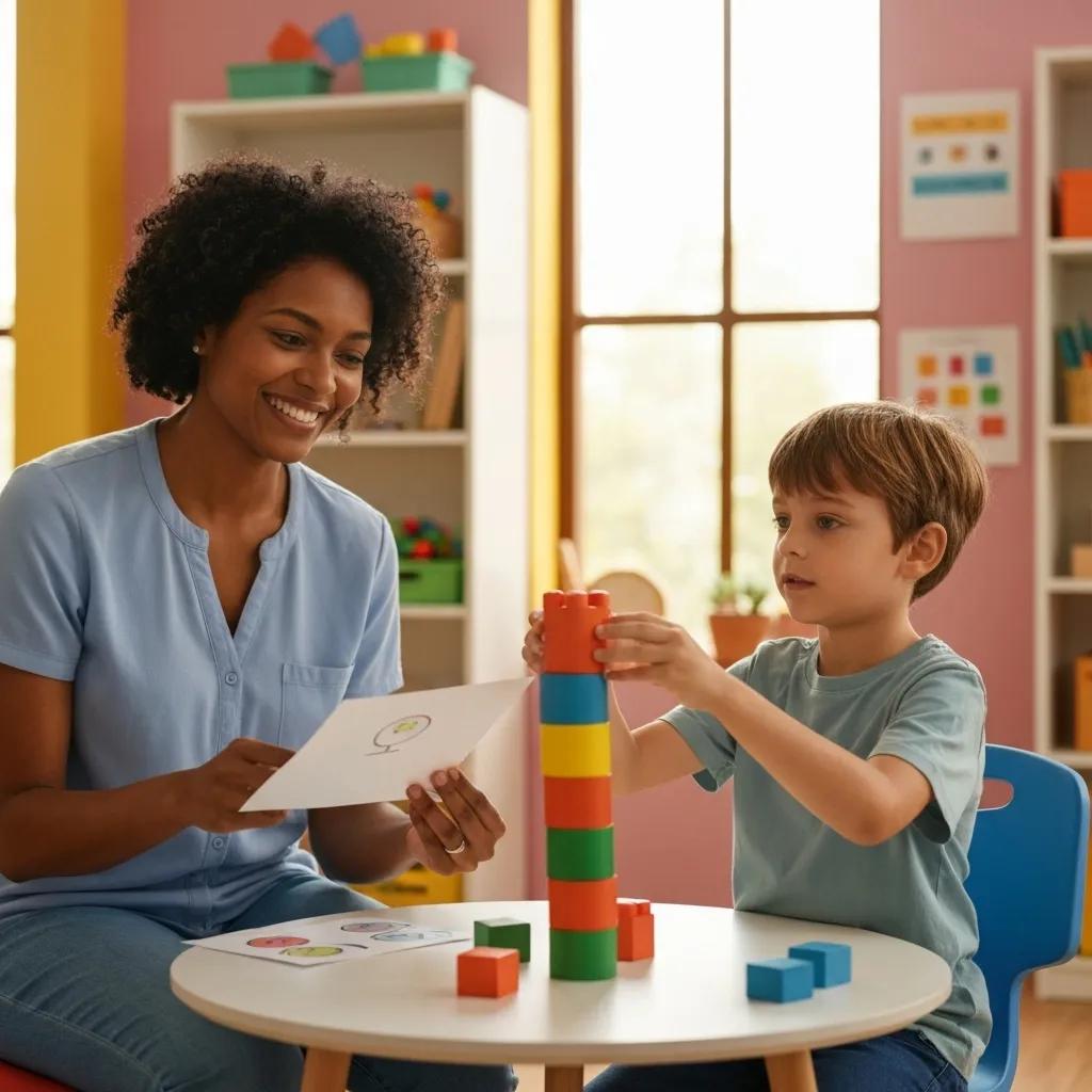 Therapist and child engaging in a supportive learning environment for autism therapy