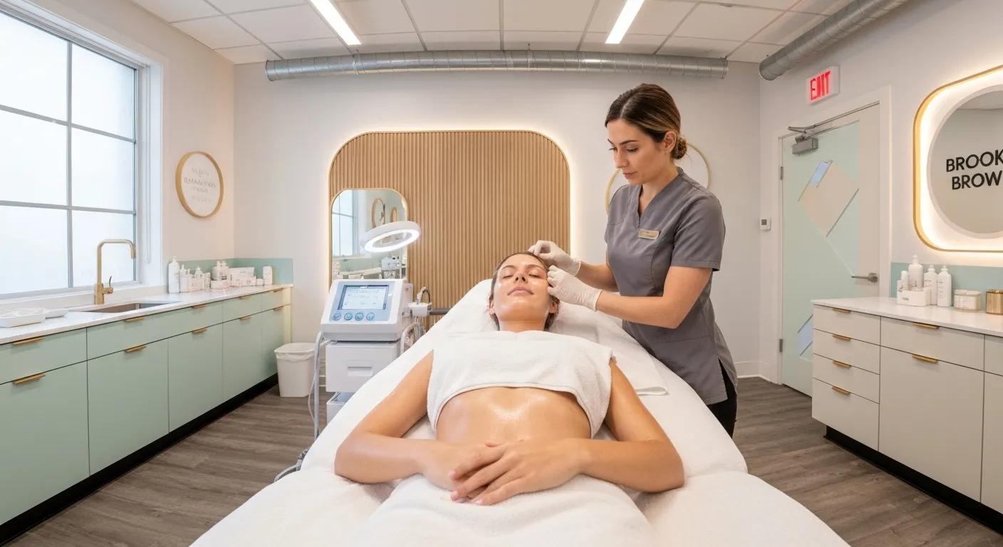 Microdermabrasion treatment room at Brooklyn Brows with glowing skin post-treatment