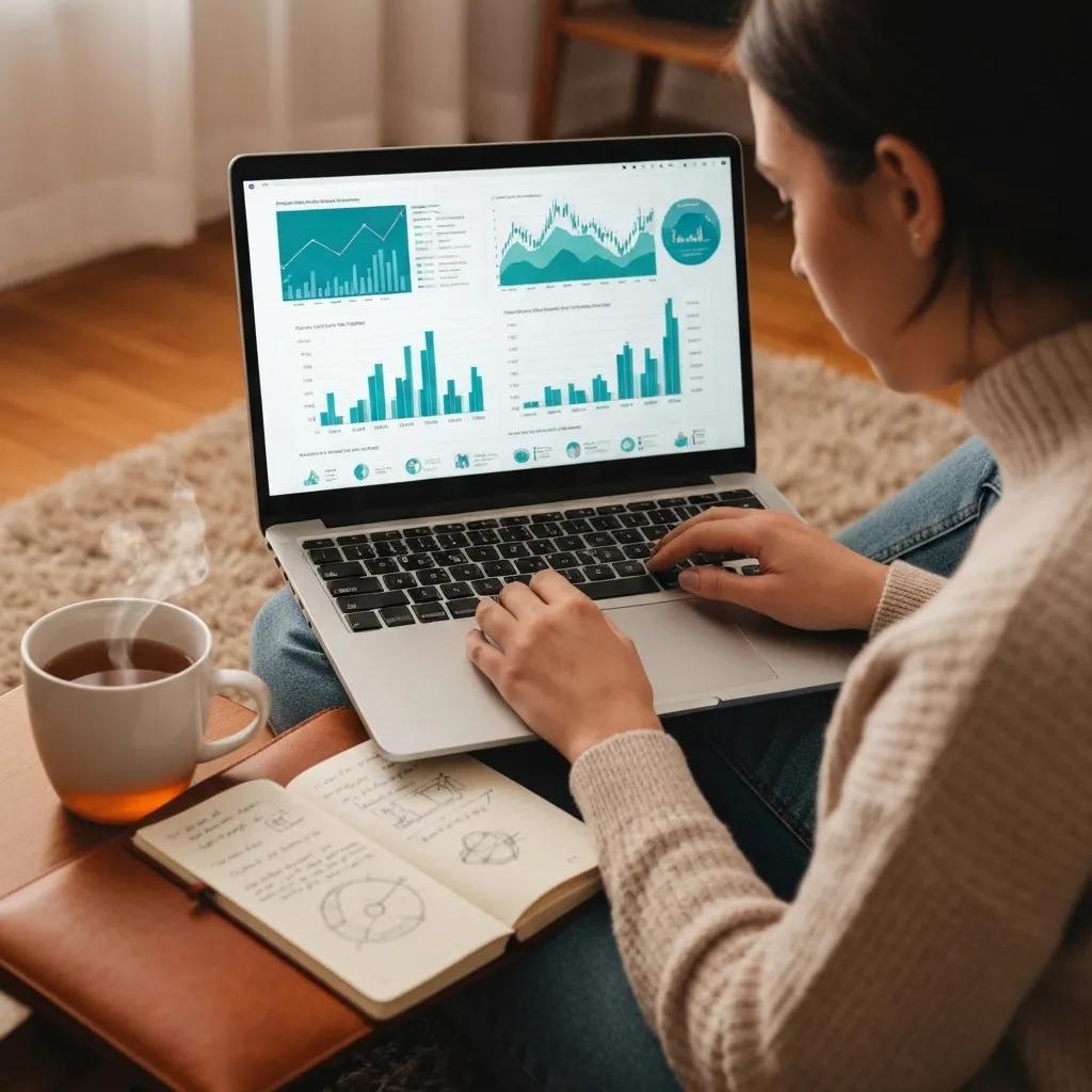 Close-up of a person using a laptop with financial graphs, emphasizing the importance of monitoring financial indicators