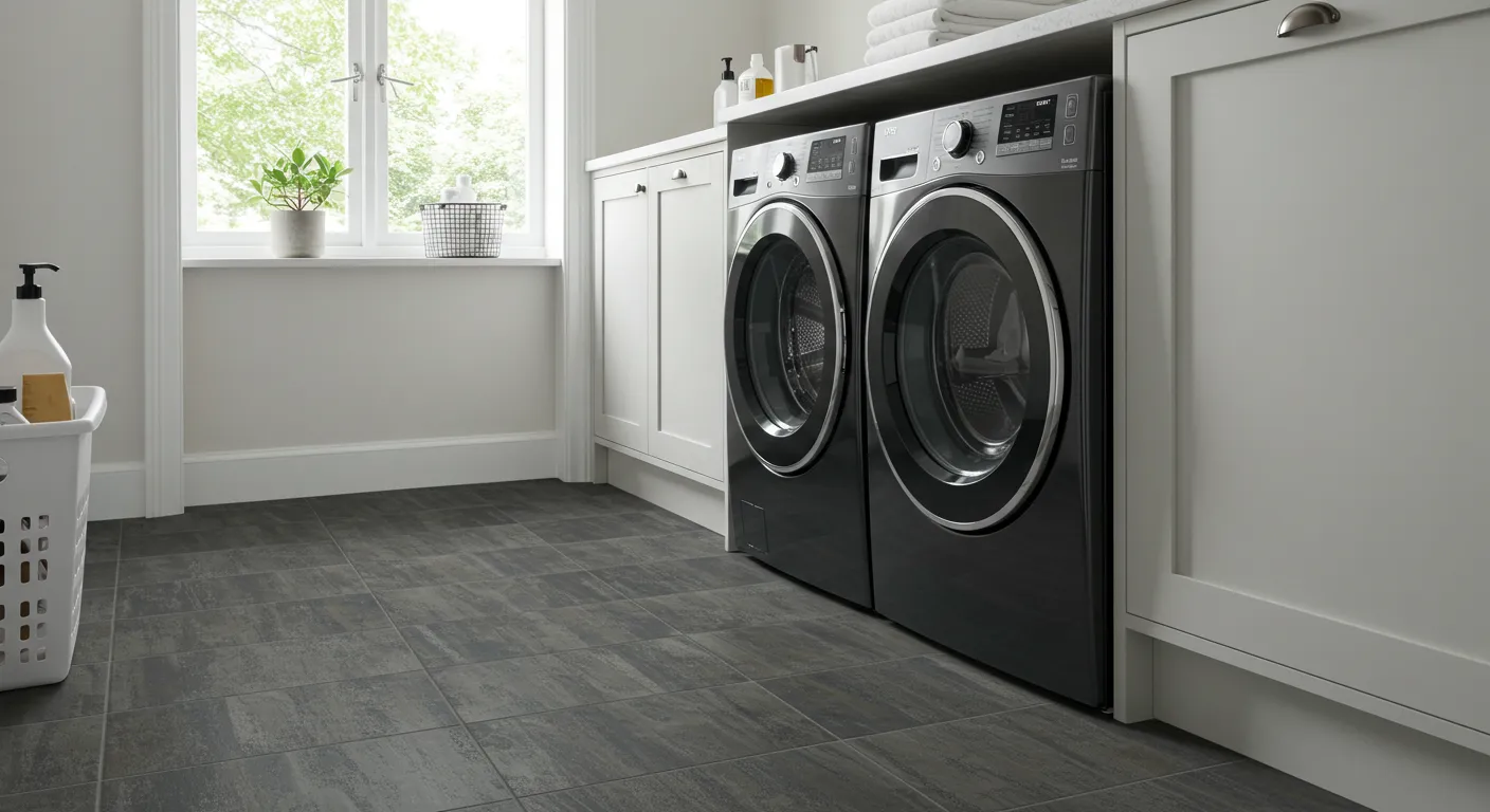 Laundry room with water-resistant, easy-to-maintain flooring Laundry room with water-resistant, easy-to-maintain flooring