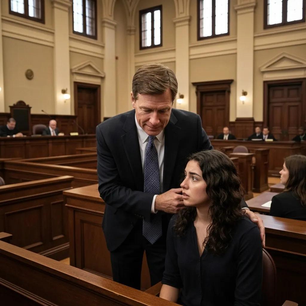 Courtroom scene in Knoxville with a criminal defense attorney and client discussing legal matters