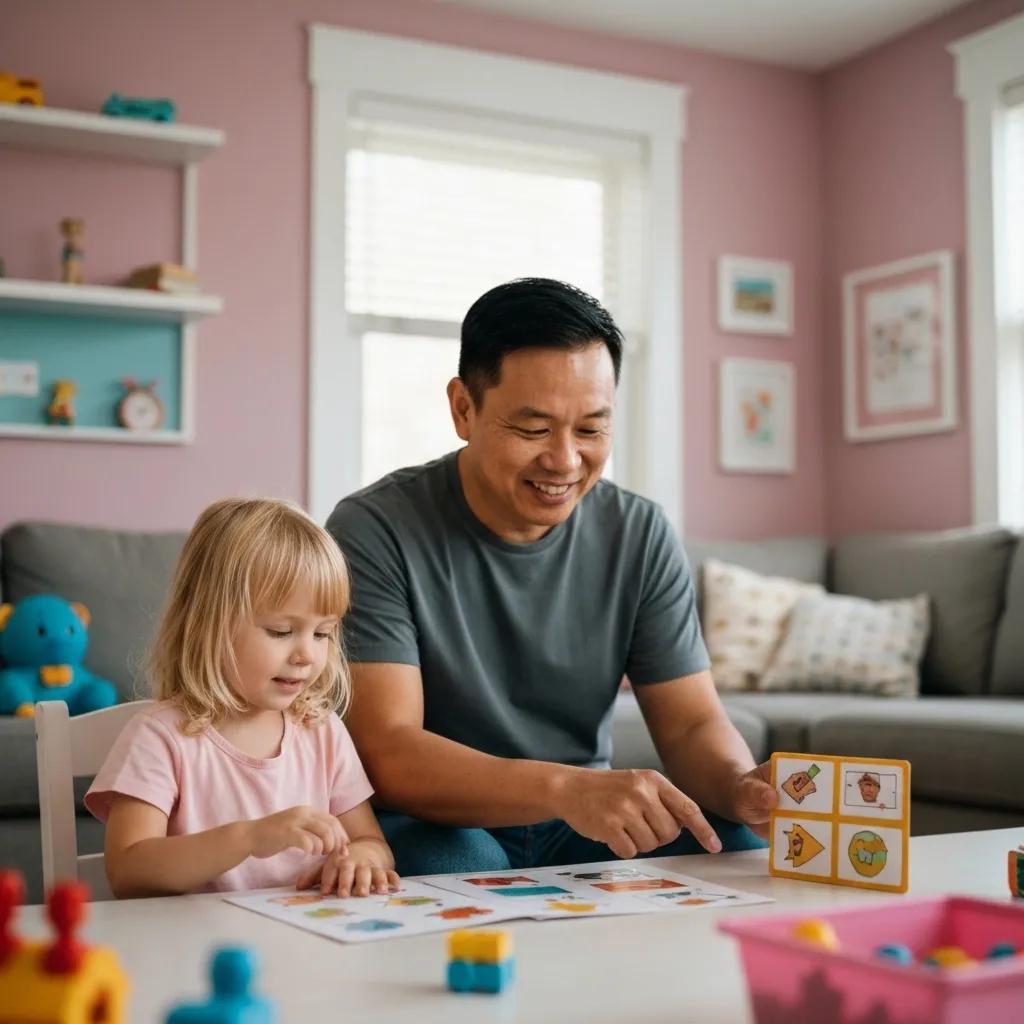 A parent and child working together on a learning activity at home, highlighting the vital role of caregivers in ABA therapy