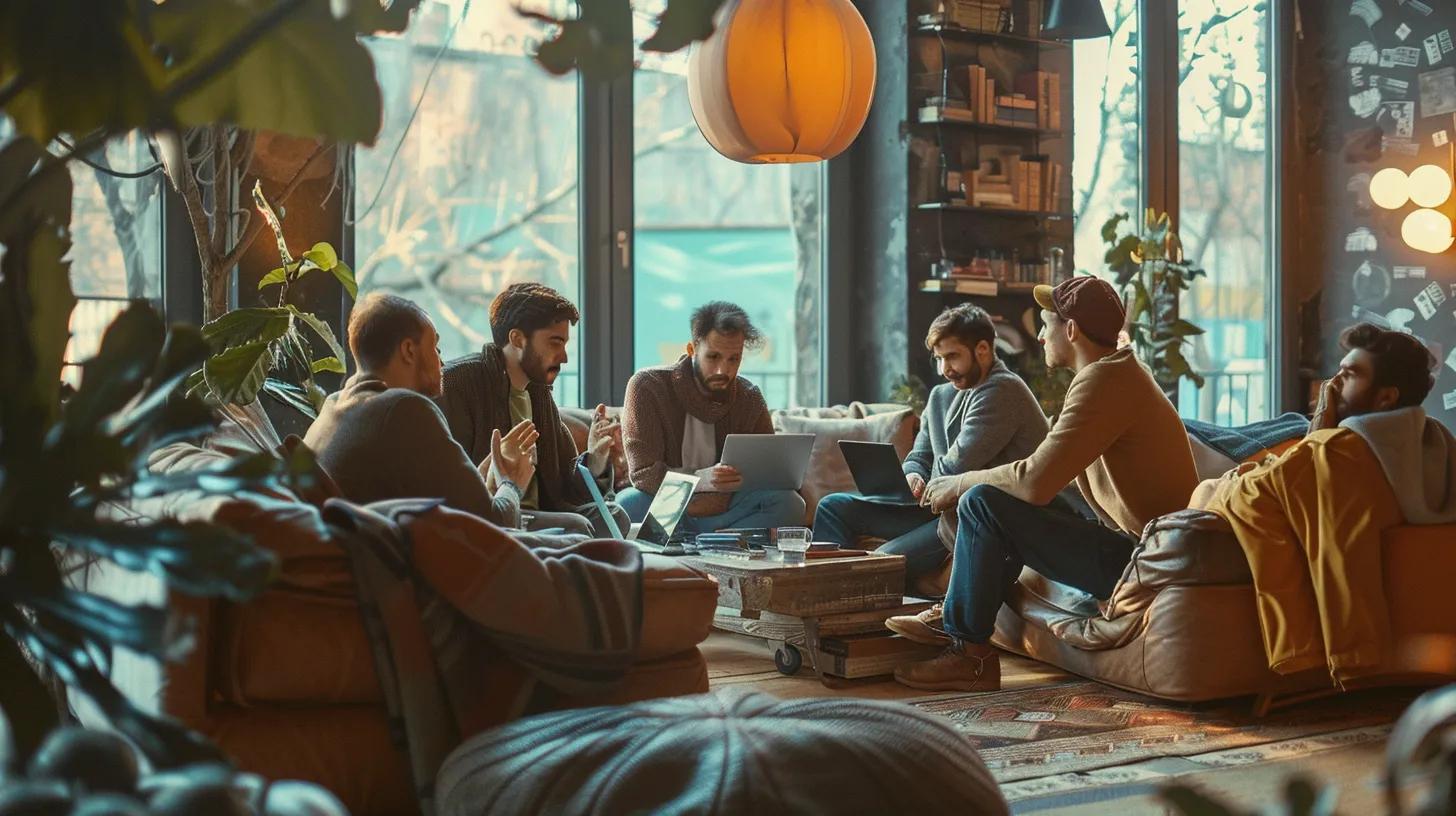 Group discussing property investment strategies in a cozy living room