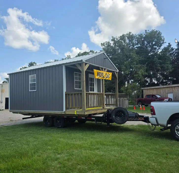 Leadfoot Rentals Tilt Deck Trailer transporting a portable building