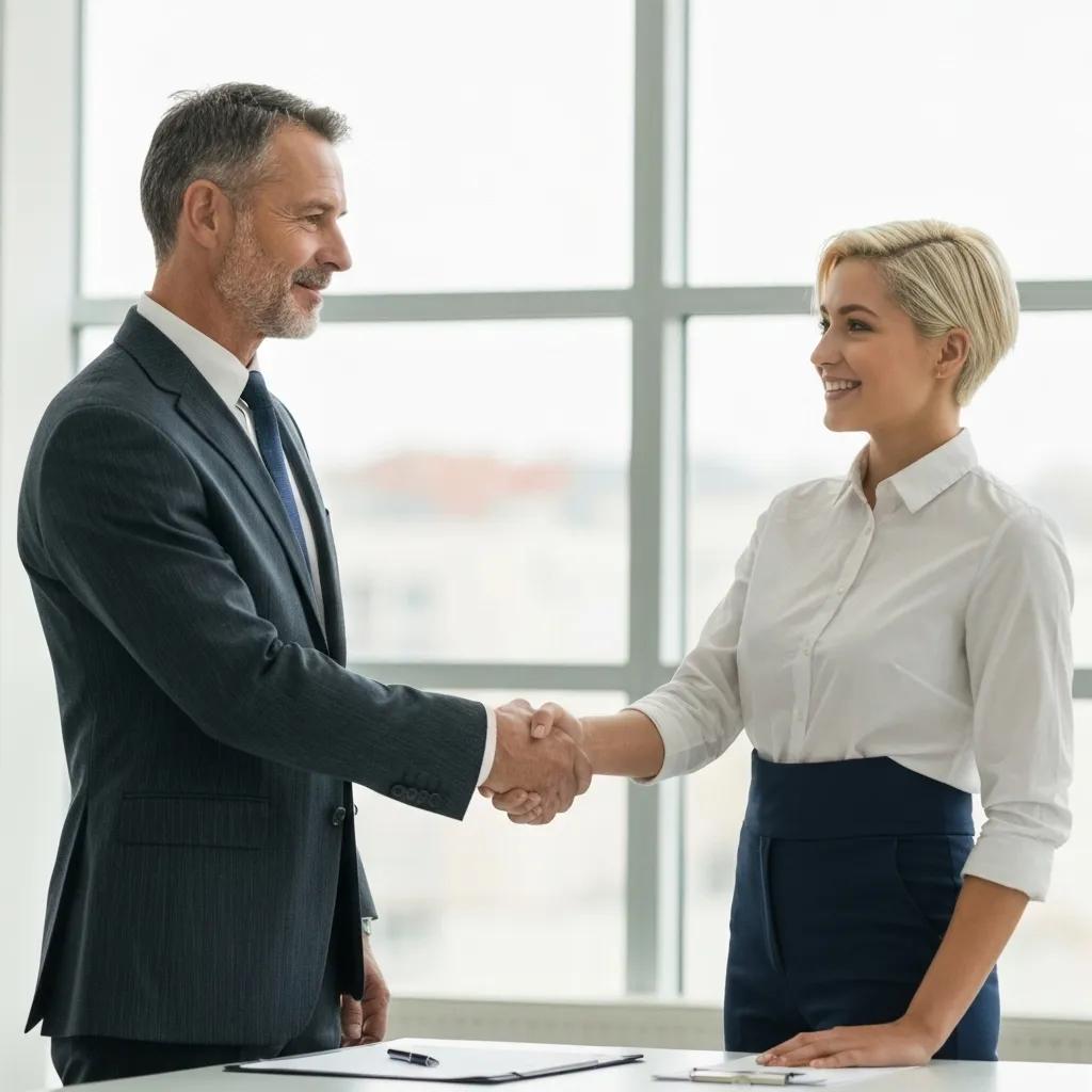 An entrepreneur engaging in a handshake with a supplier, symbolizing trust and partnership An entrepreneur engaging in a handshake with a supplier, symbolizing trust and partnership