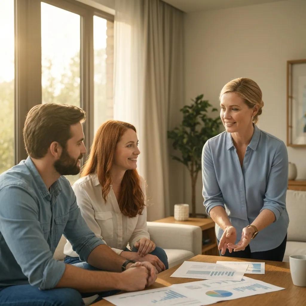 Couple discussing SMSF advice with a financial advisor in their home