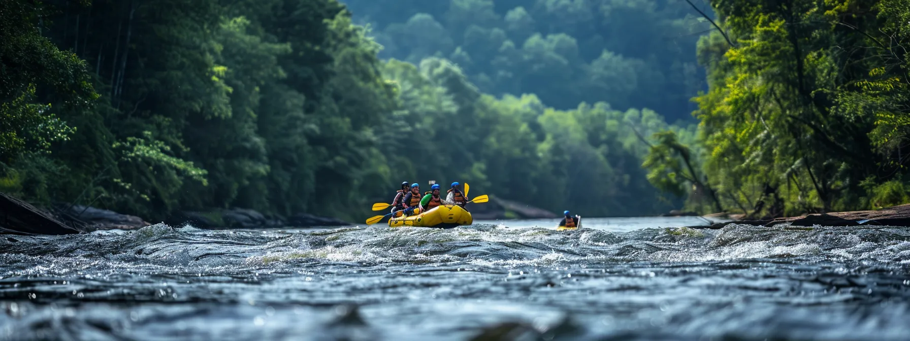 a group of rafters navigating the thrilling rapids of the ocoee river in tennessee.