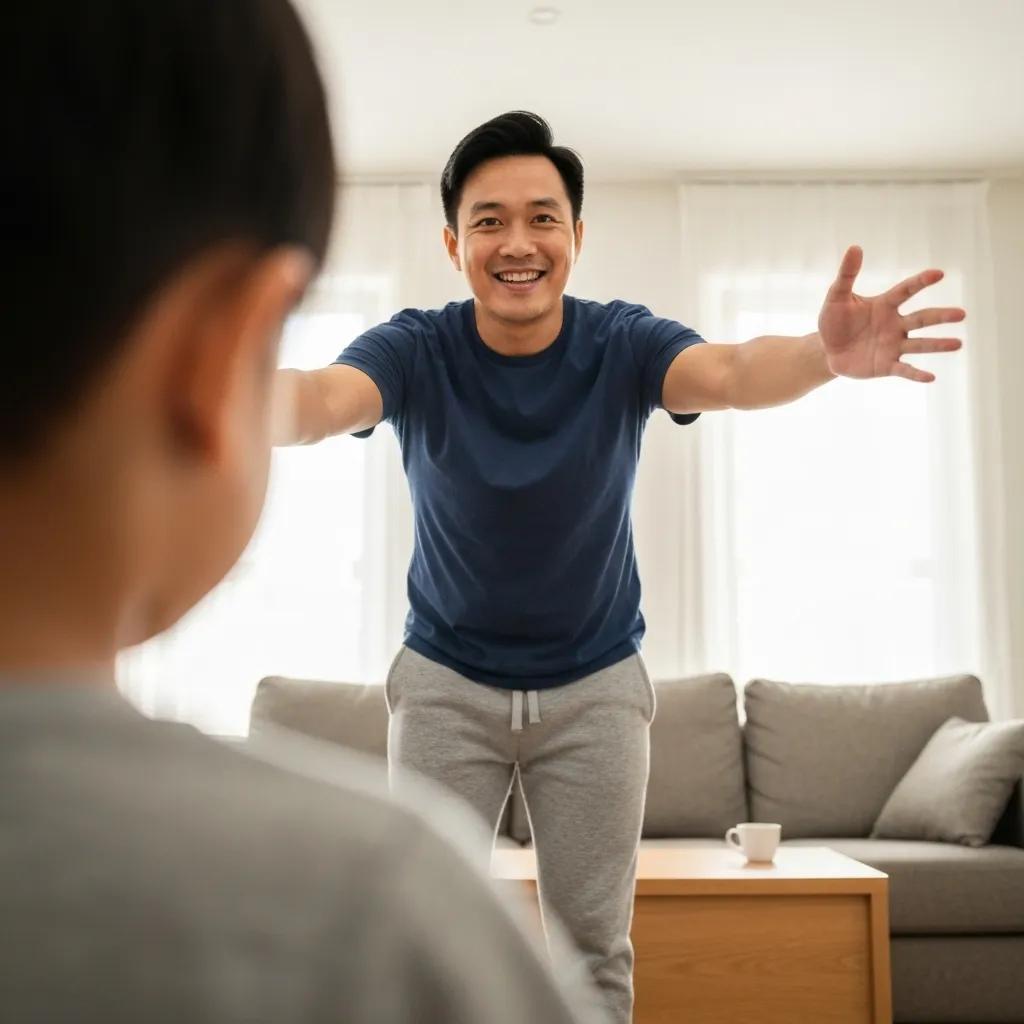 A child happily receiving a sticker reward from a parent, demonstrating positive reinforcement techniques in a home setting.