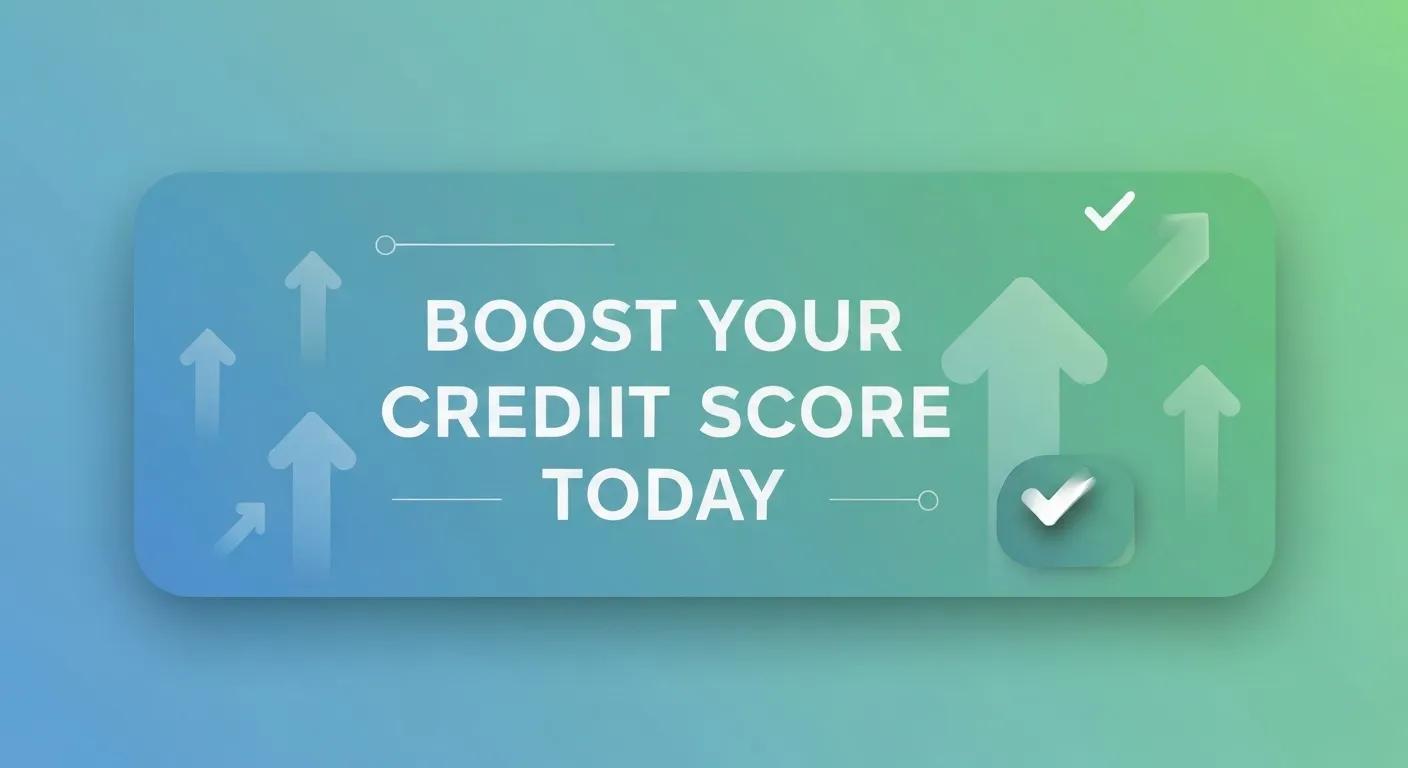 Boost your credit score today graphic with upward arrows and checkmark, emphasizing credit improvement strategies.