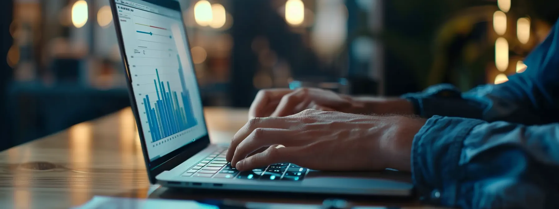 a person typing on a laptop with a graph showing progress in mindfulness journaling.