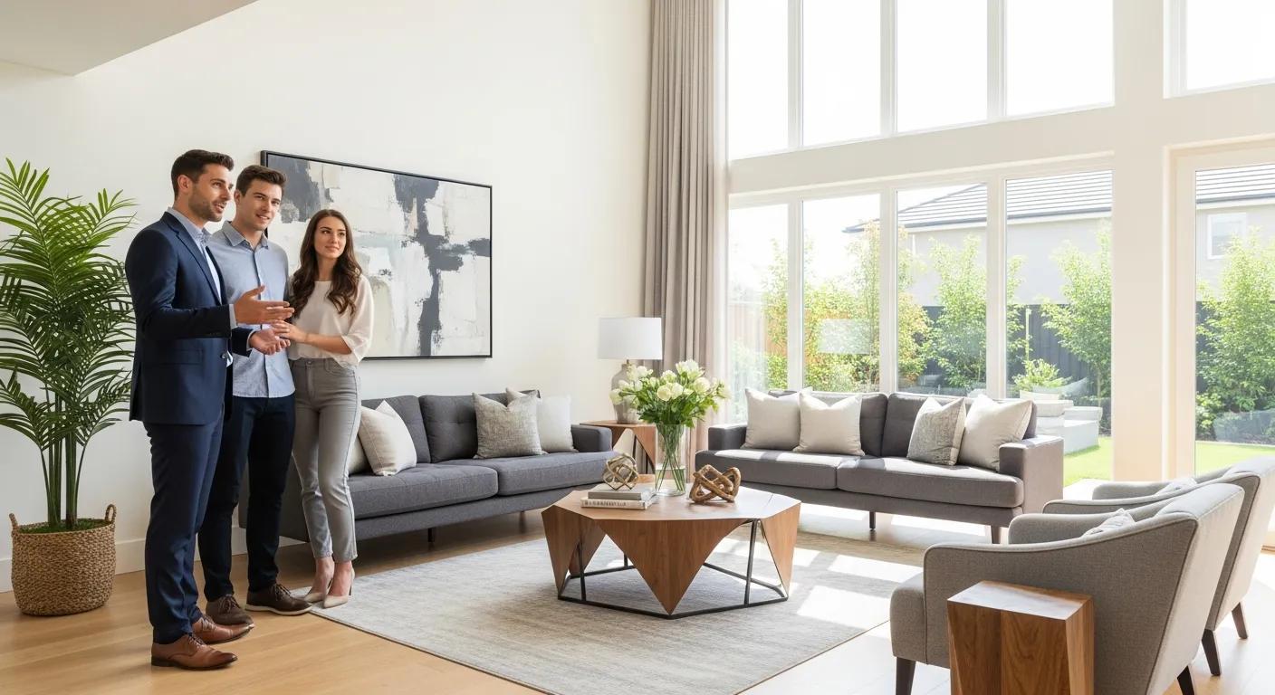 Professional real estate photography showcasing a bright living room and outdoor view.