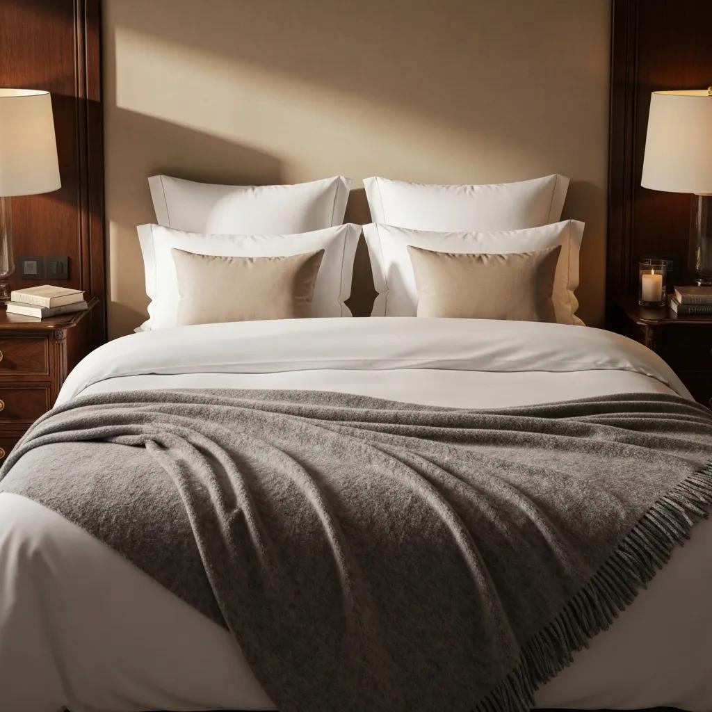 Luxurious hotel bed with durable sheets, emphasizing comfort and quality in hospitality