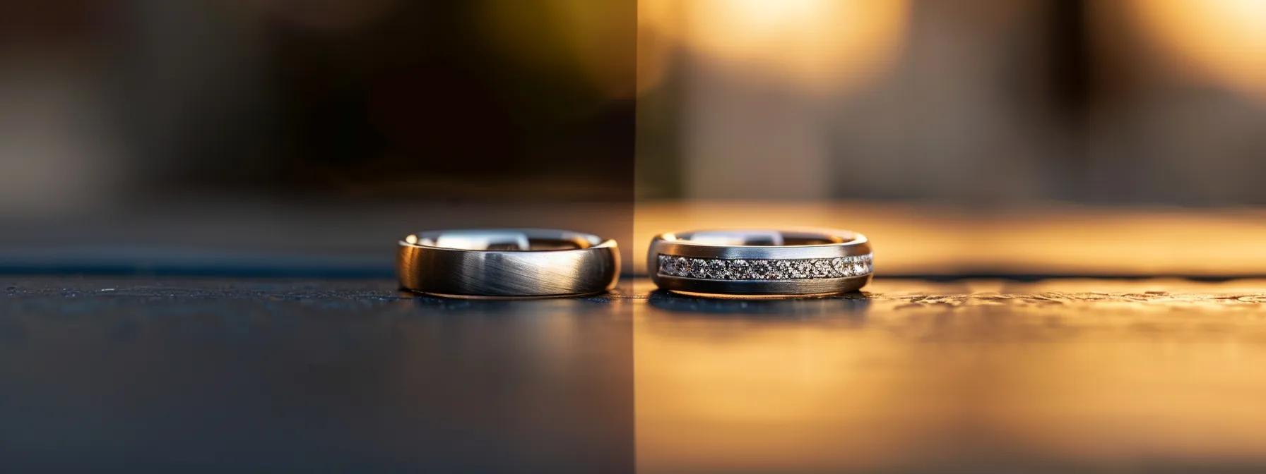 a close-up shot of a narrow and wide wedding band side by side, highlighting the difference in band width and how it impacts fit and comfort.