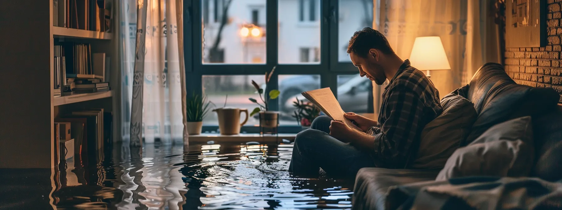 a person looking at flood insurance policies in a cozy apartment in savannah.