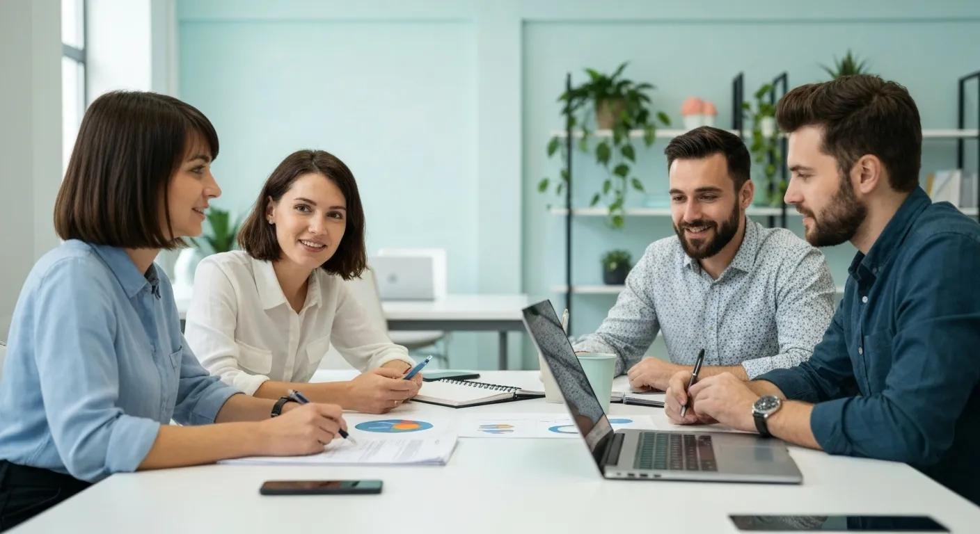 A team collaborating on local SEO strategies in a bright, modern office