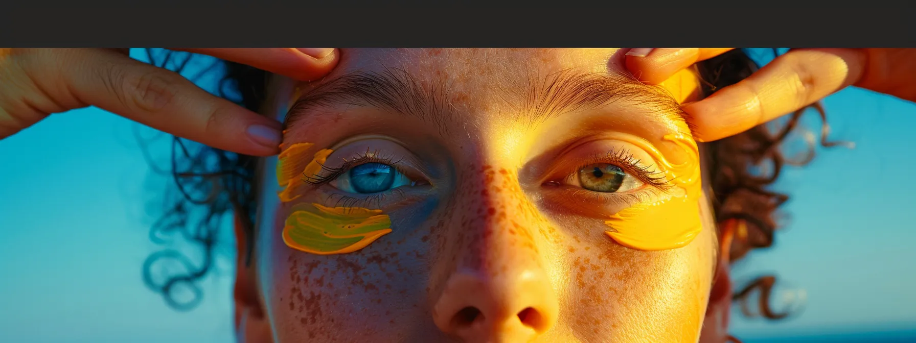 a person applying sunscreen under their eyes.