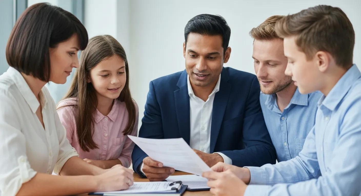 Family consulting with a legal advisor on green card application process, highlighting collaborative support Family consulting with a legal advisor on green card application process, highlighting collaborative support