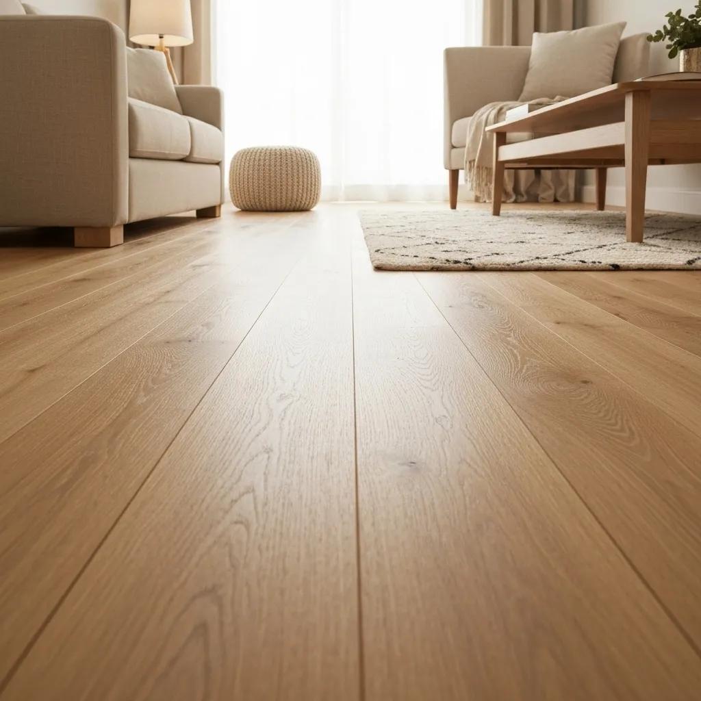 Wide plank flooring enhancing the spaciousness of a small living room