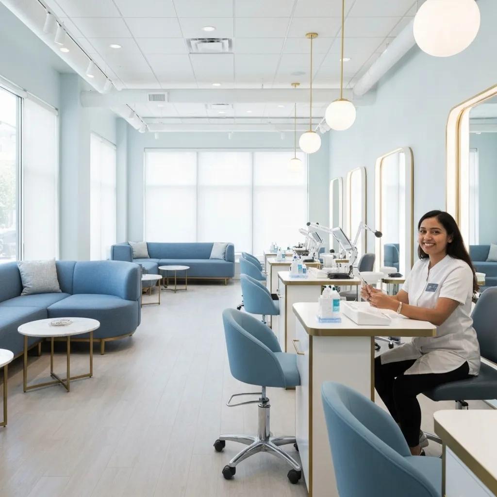 Chic and modern facial threading studio in Dallas, showcasing professional threading stations and a welcoming ambiance