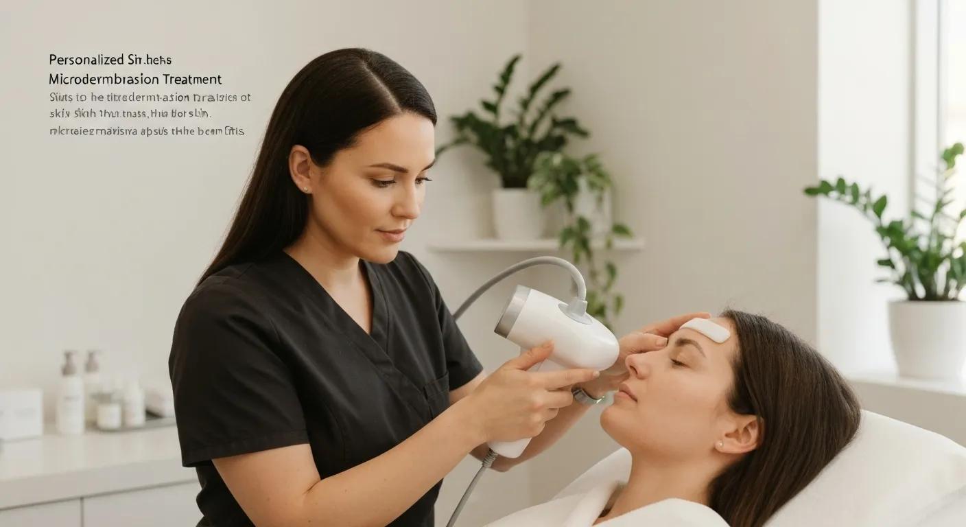 Aesthetician performing a skin analysis for personalized microdermabrasion treatment
