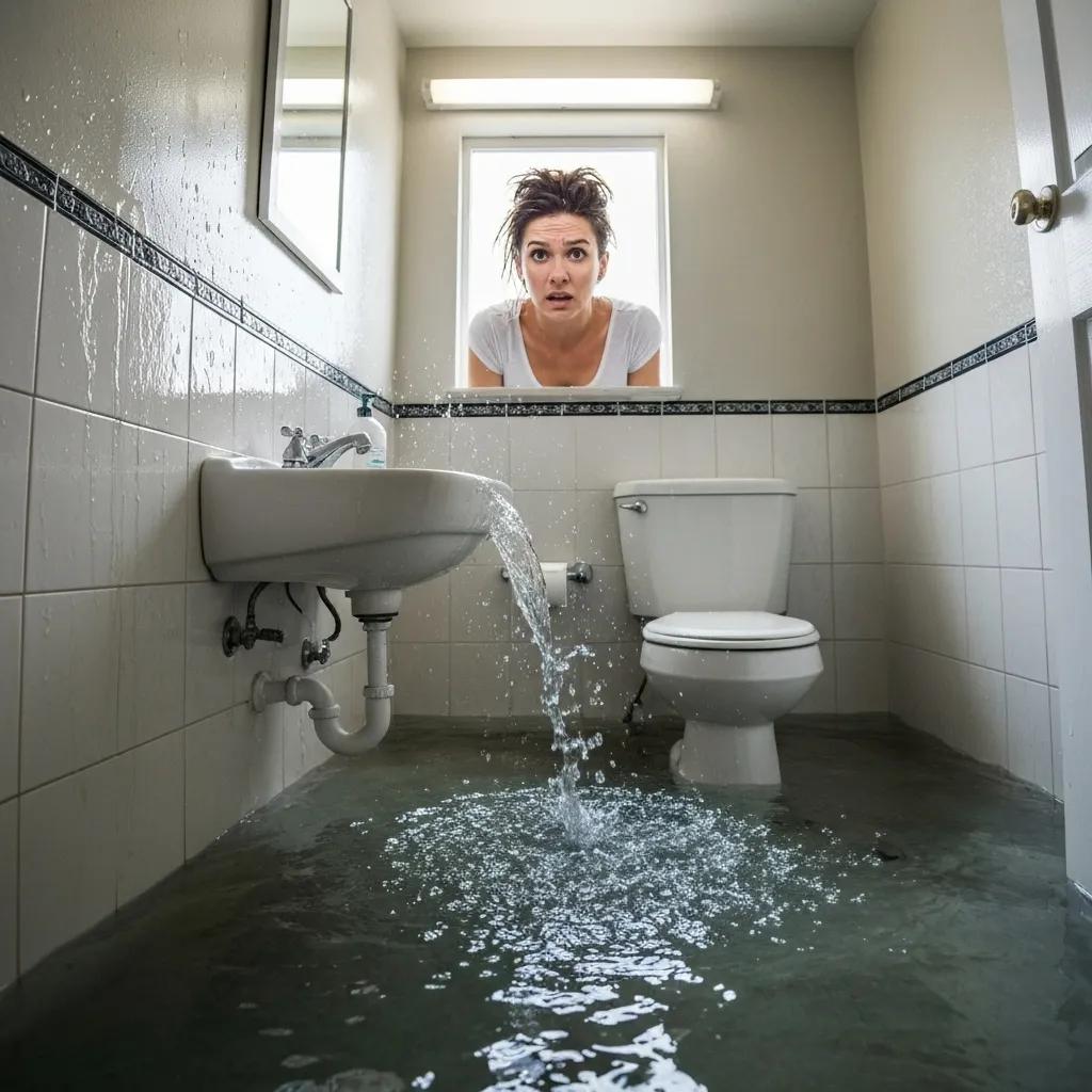Flooded bathroom indicating the need for emergency drain cleaning services