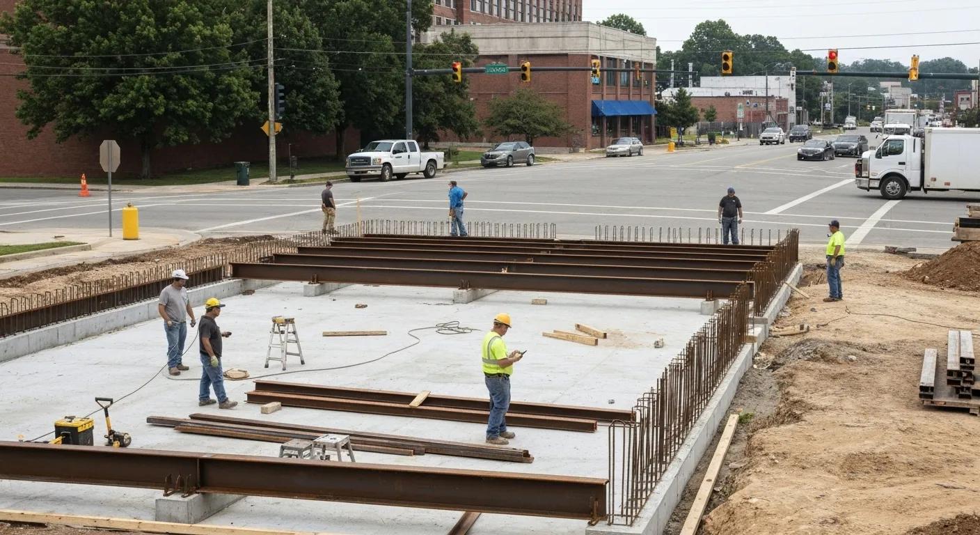 Knoxville commercial construction site with contractors and DIY materials