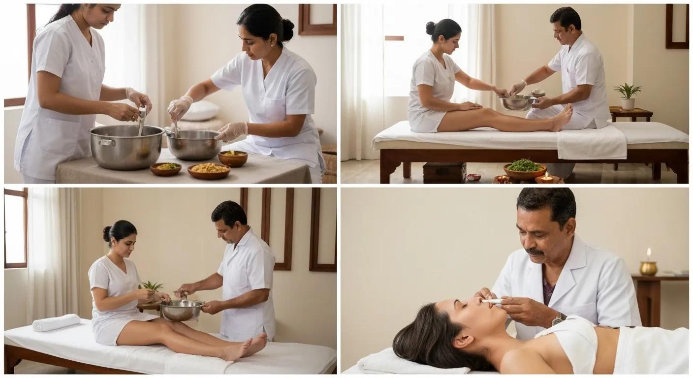 Collage of Panchakarma procedures showcasing holistic detoxification methods