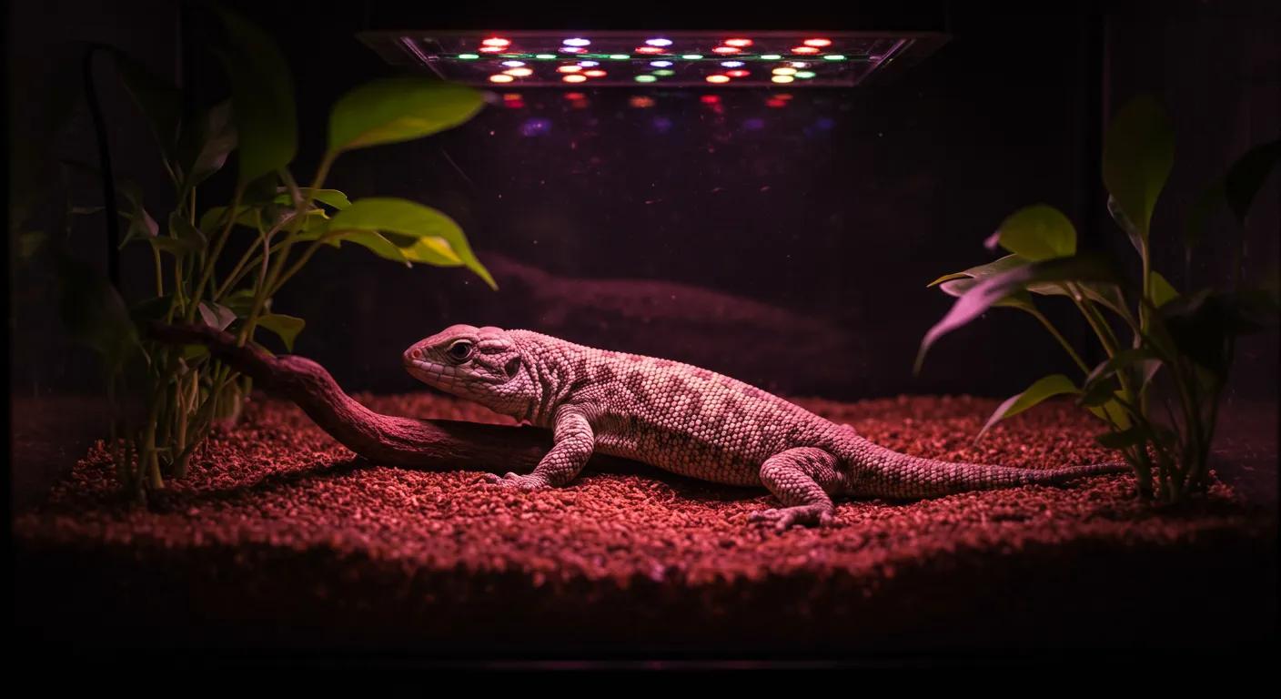 a vibrant reptile basking under a specialized uvb light in a modern terrarium, showcasing the interplay of light and shadow as it absorbs the essential rays for vitamin d3 synthesis. a vibrant reptile basking under a specialized uvb light in a modern terrarium, showcasing the interplay of light and shadow as it absorbs the essential rays for vitamin d3 synthesis.