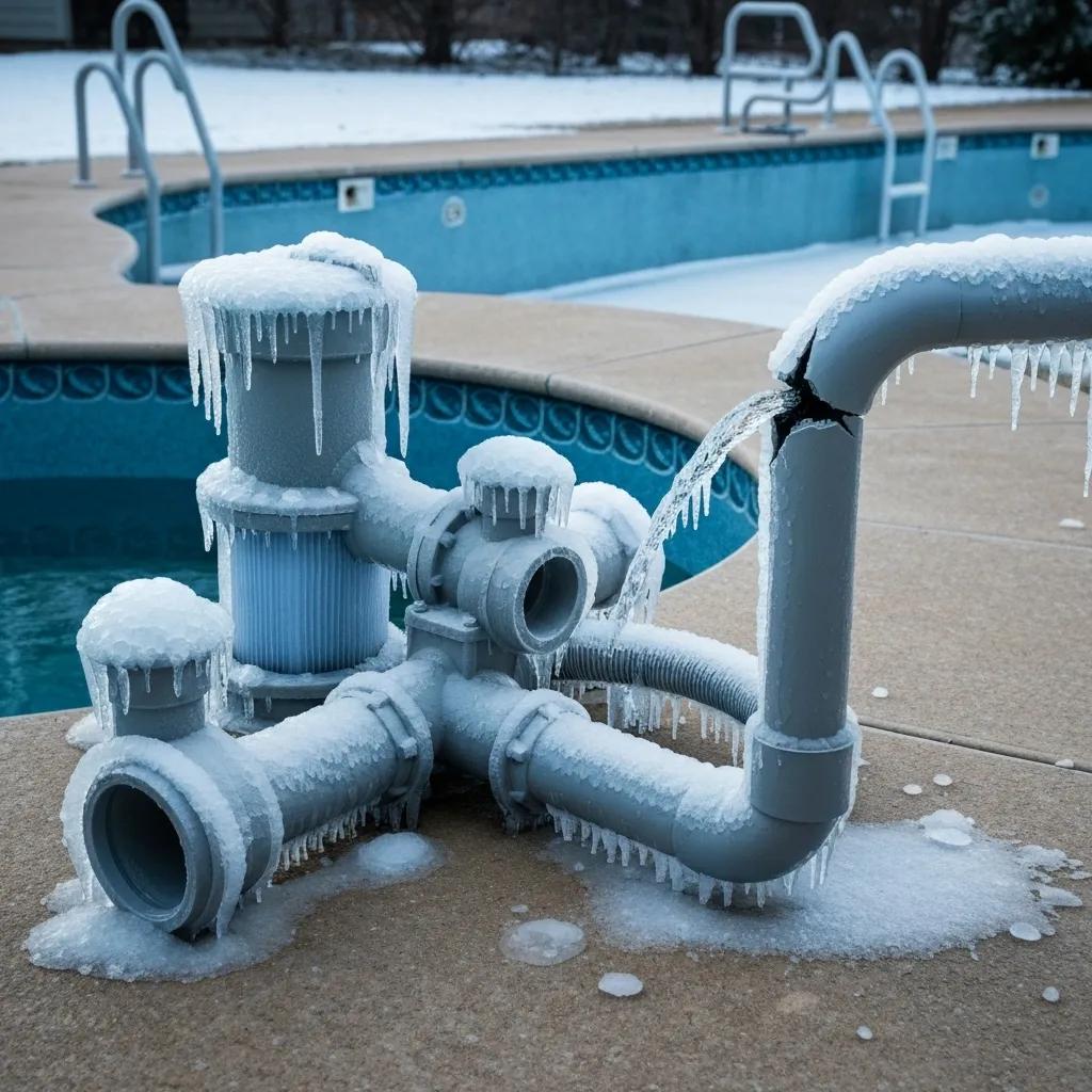 Damaged pool equipment illustrating the risks of freeze damage without winterization