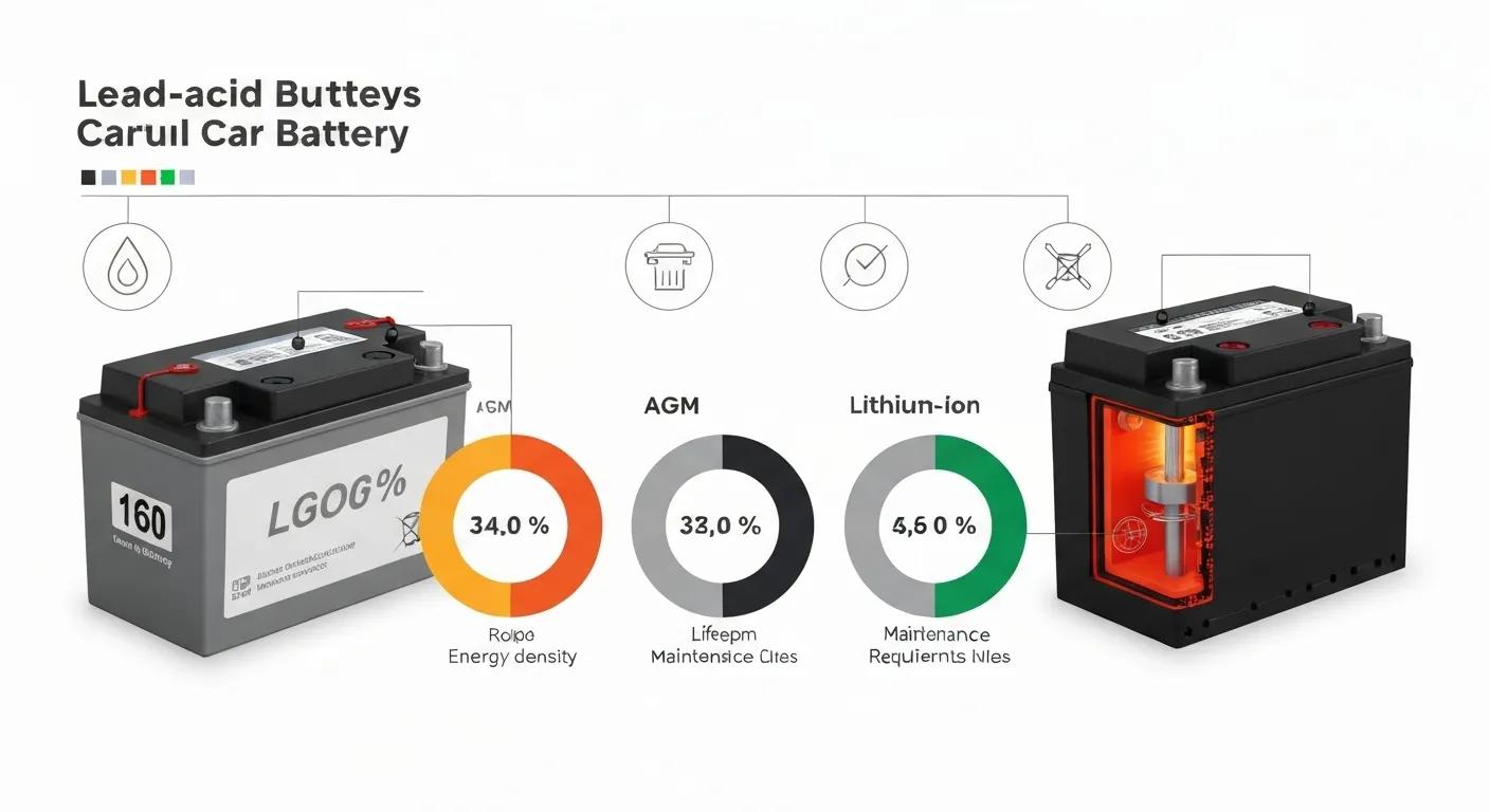 Comparison of different types of car batteries: lead-acid, AGM, and lithium-ion