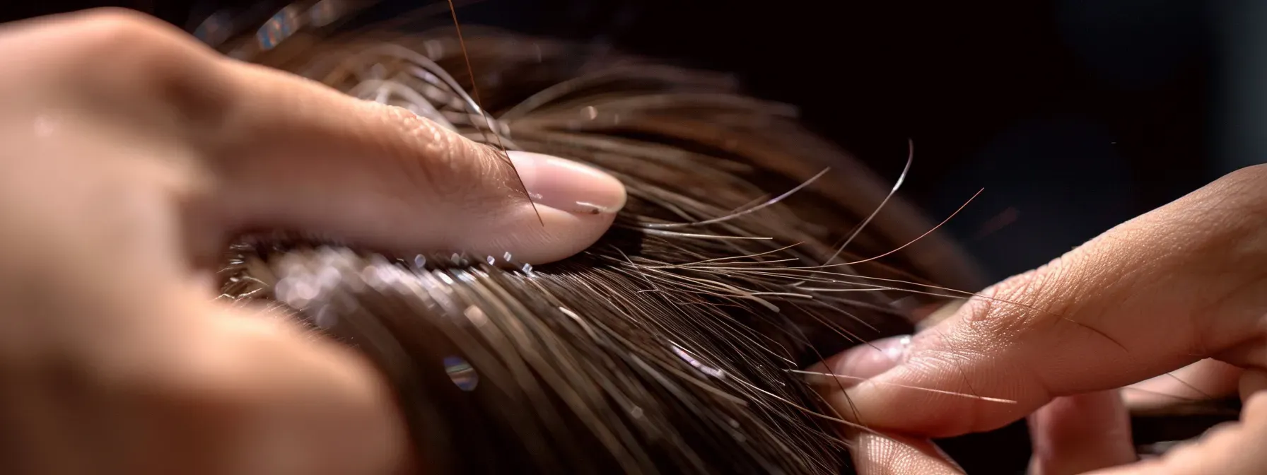 A close-up view of a stylist sectioning hair and preparing strands for Micro K-tip extension bonding, highlighting the precision and care involved in the application process. A close-up view of a stylist sectioning hair and preparing strands for Micro K-tip extension bonding, highlighting the precision and care involved in the application process.