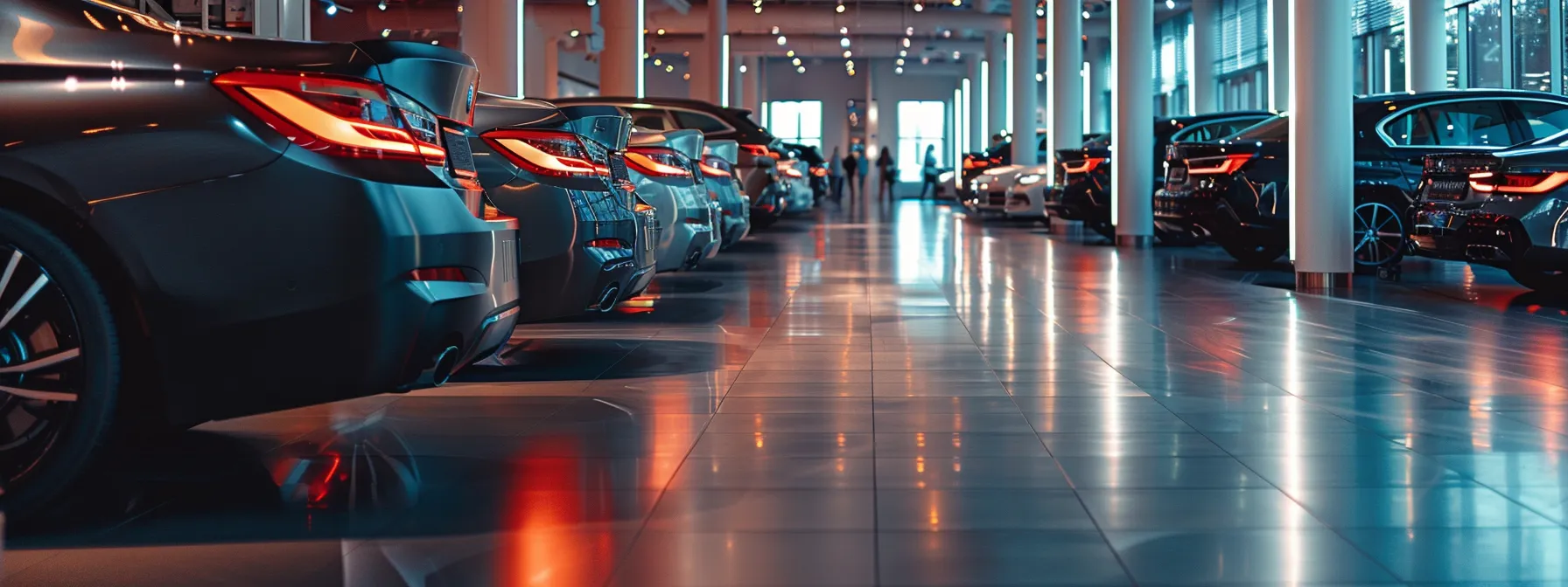 a sleek, modern bmw showroom with rows of shiny, customizable vehicles on display at an indianapolis dealership.