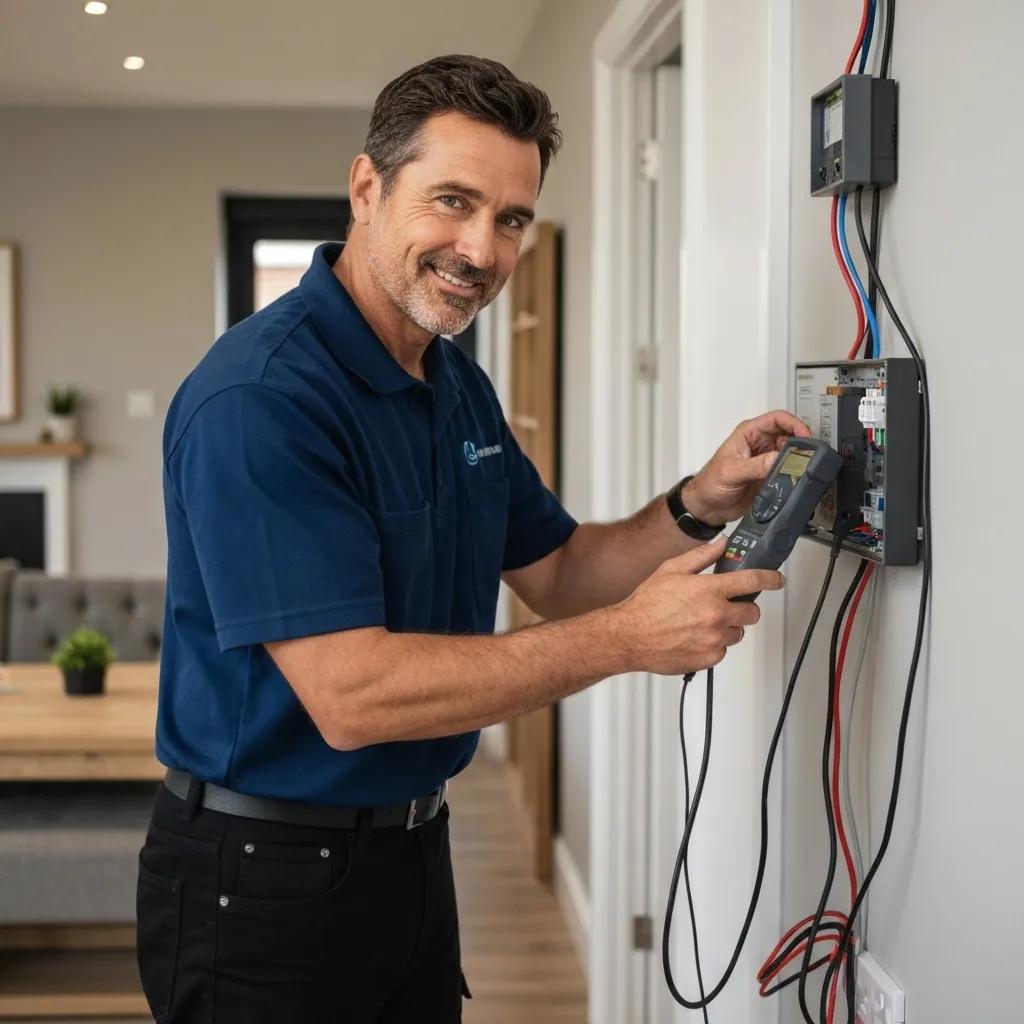 An electrician conducting a thorough safety inspection in a Birmingham home, highlighting the importance of preventing electrical emergencies through proactive measures.