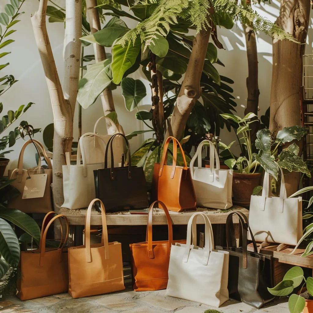 Collection of sustainable luxury tote handbags made from eco-friendly materials
