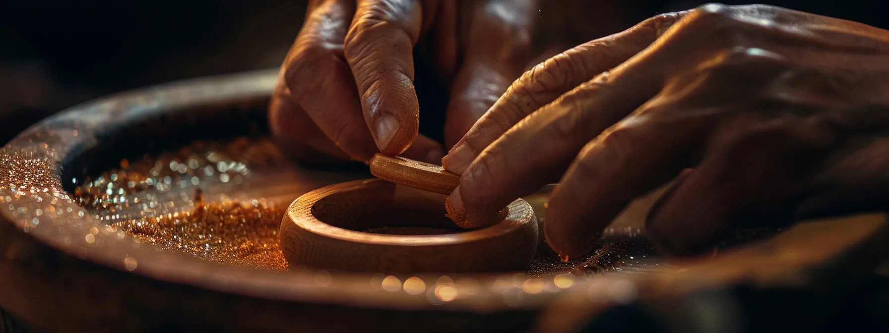 a person gently polishing a wooden ring with a soft cloth.