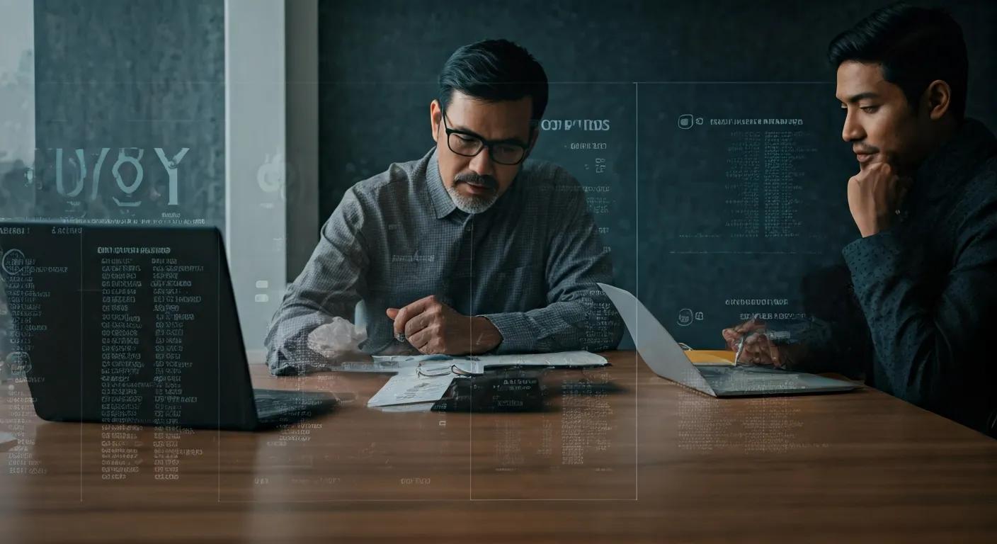 a dynamic office setting showcases a diverse group of professionals engaged in an animated discussion around a modern conference table, with financial charts and documents illustrating the complex mechanics of the 5 lakh chit fund operation.