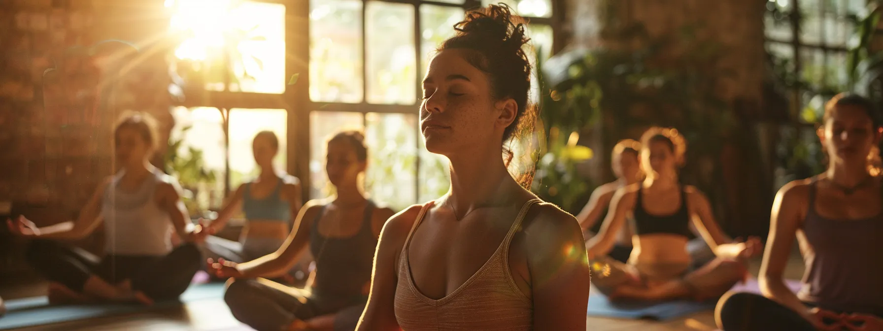 a group of people practicing yoga together in perfect harmony.