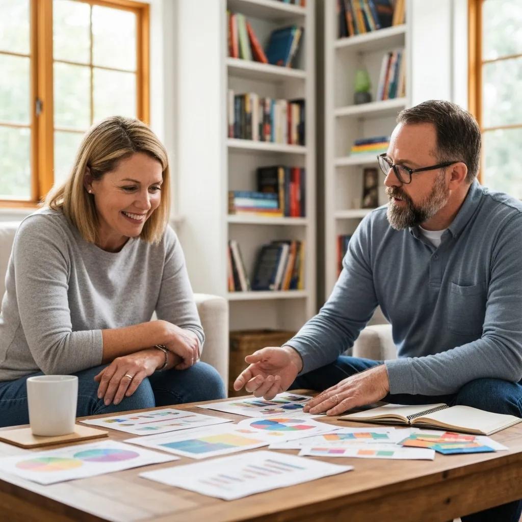 A parent and a BCBA collaborating closely during an ABA coaching session, emphasizing the collaborative and supportive nature of parent training.