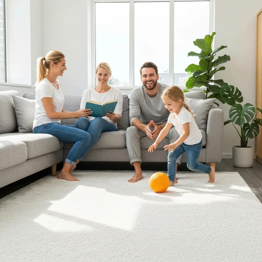 Sparkling clean carpets in a sunlit living room, highlighting a healthier home environment