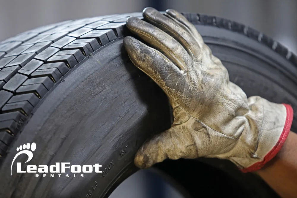 Trailer Tire being Inspected