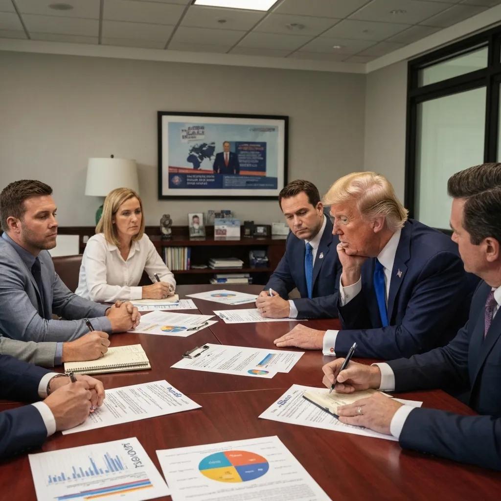 Donald Trump in discussion with advisors about policy proposals for his 2024 campaign