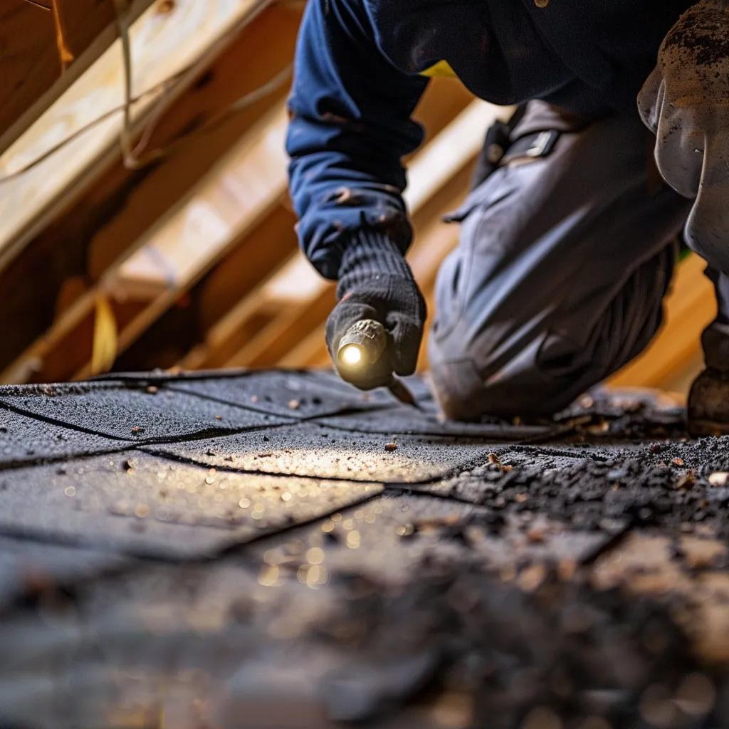 Detailed inspection of roofing components during a professional roof inspection