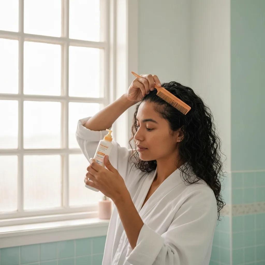 Person applying ammonia-free hair dye in a bright bathroom, illustrating gentle hair care for sensitive scalps