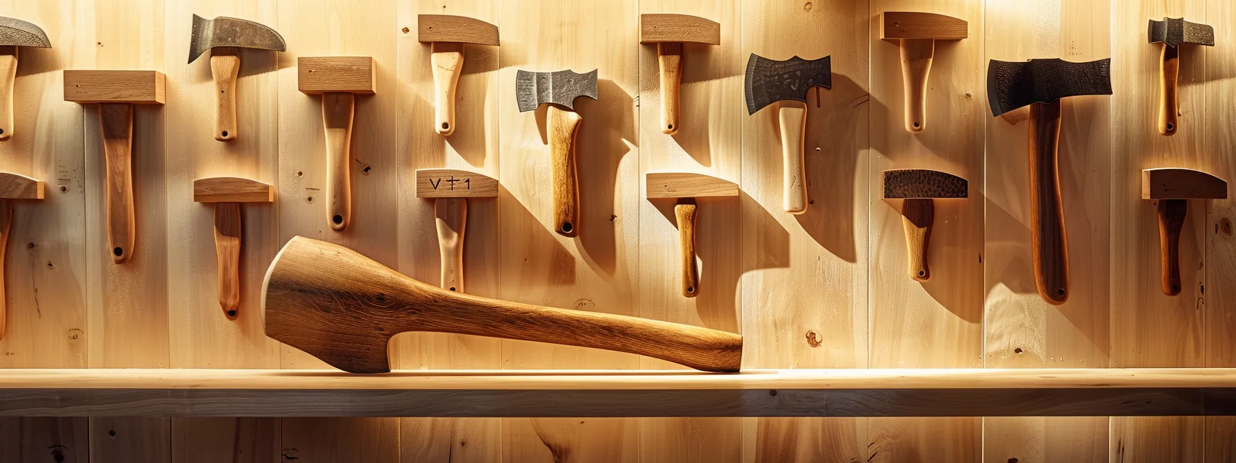 a sleek, modern axe head displayed against a backdrop of historical axe designs, showcasing the evolution of axe design and technology over time.