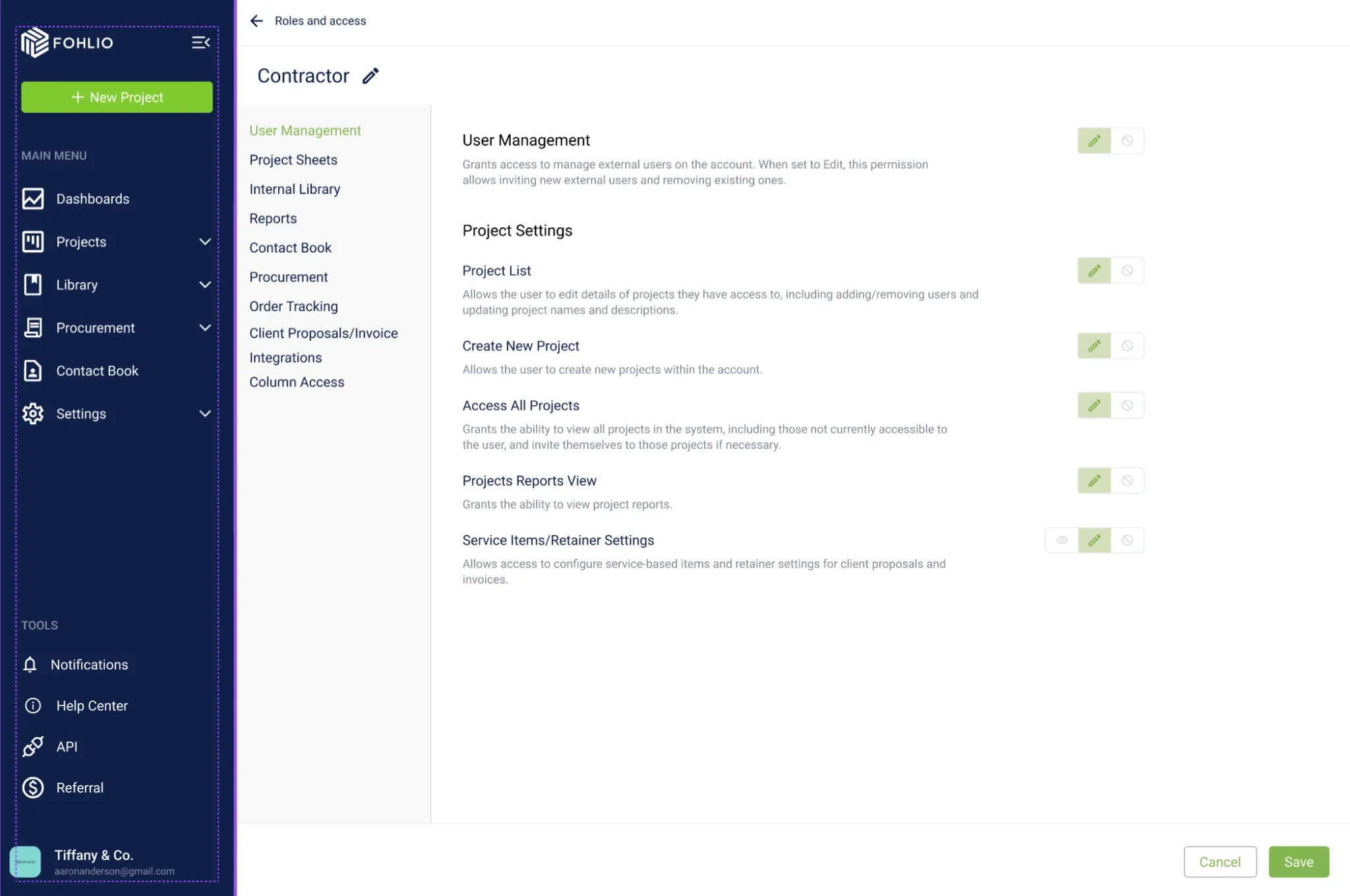 fohlio user management by role