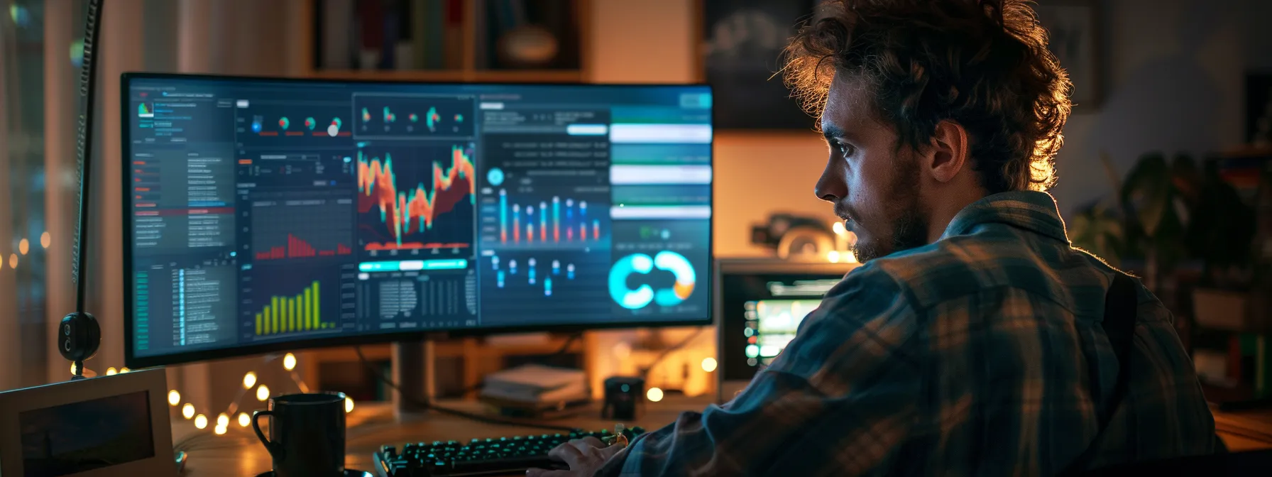 a person studying a computer screen filled with detailed analytics on local seo performance.