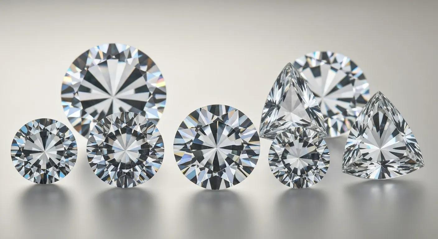 Close-up of various cubic zirconia cuts showcasing clarity and brilliance