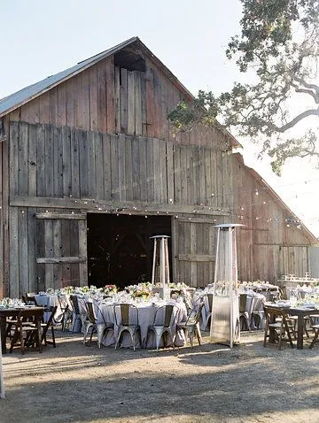 portable heaters placed at outdoor wedding