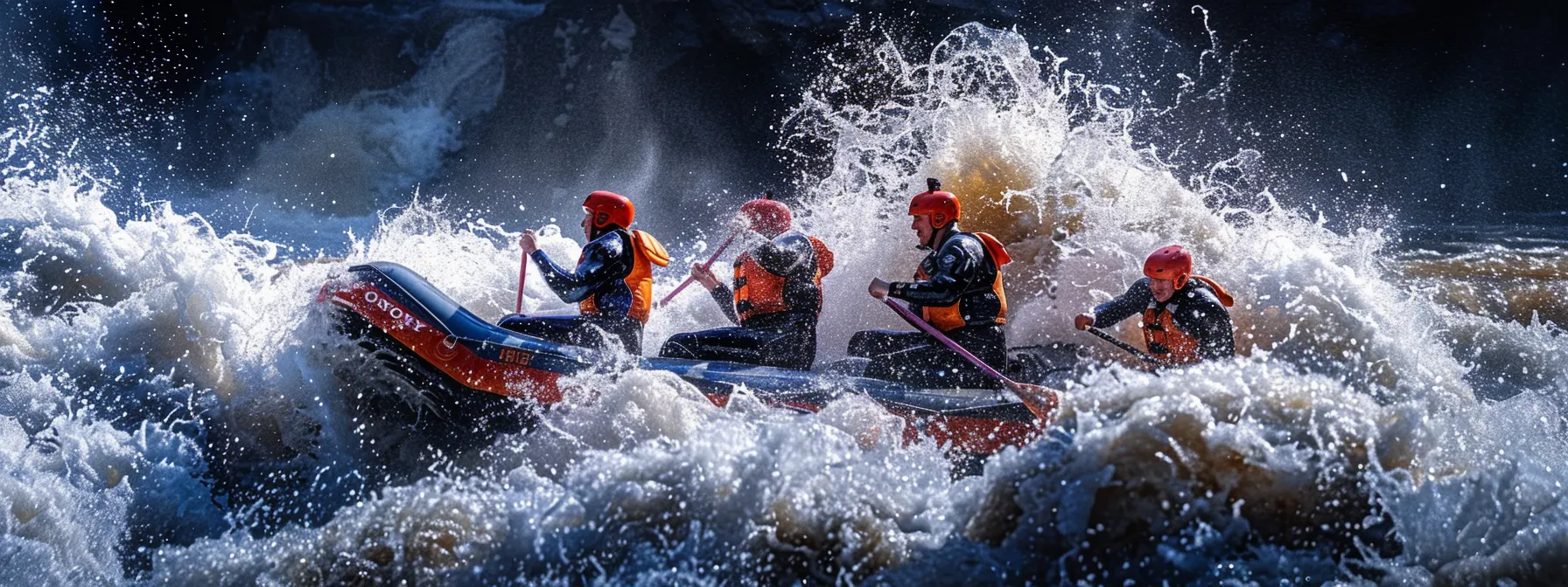 a group of adrenaline-seeking rafters conquering intense class iii and iv rapids on the ocoee river in tennessee.