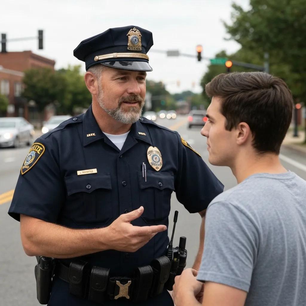 Police officer explaining constitutional rights to a person during a traffic stop in Knoxville